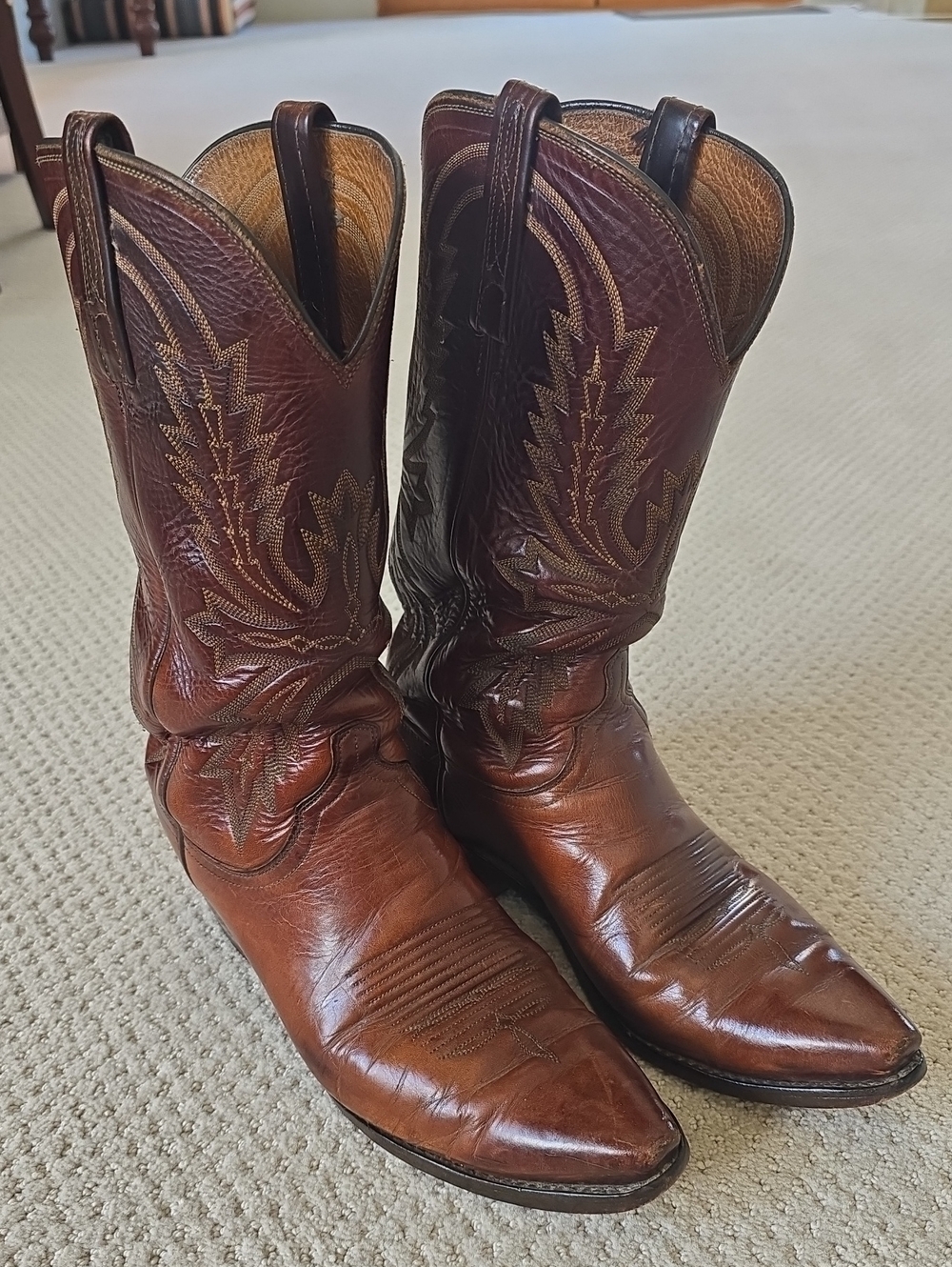 Lucchese Brown Leather Embroidered Western Cowboy Boots